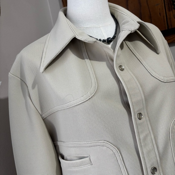Vintage Lee Beige Waffle Knit Button Up Shirt Jacket Size Large 60s 70s - Picture 4 of 15